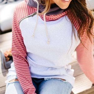 Baseball DoubleHood Sweatshirt in Coral & Gray